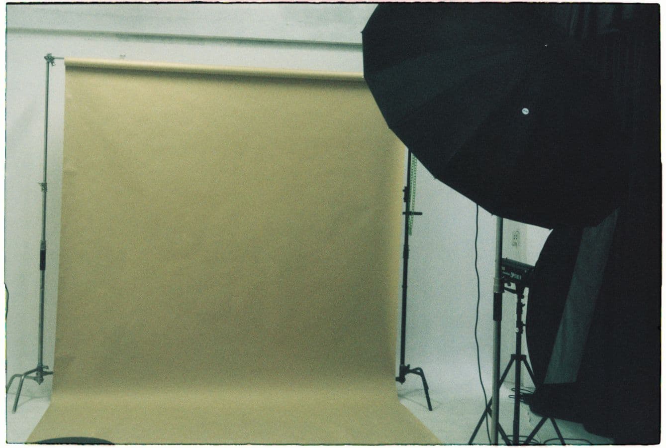 Photography studio set up with flash lighting equipment